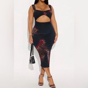 Fashion Nova / Andrea Animal Floral Mesh Midi Dress
